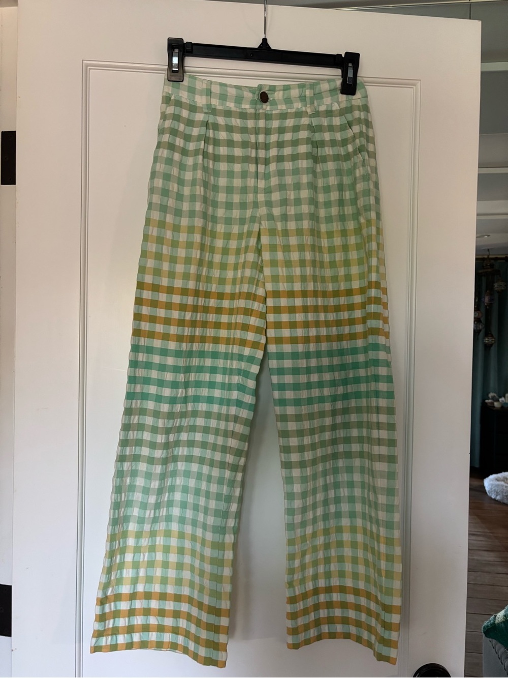 O’Neil 25” cropped Gingham Wide-Leg Pants in Mint & Yellow 100% cotton size 24